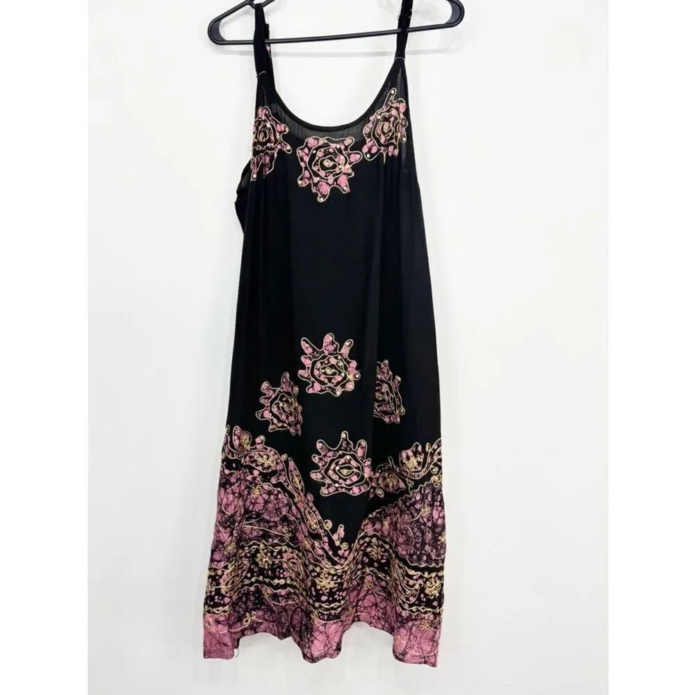 Mille Gabrielle Black Tie Dye Pink Embroidered Stitch Sparkle Boho Tank Dress